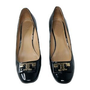 Tory Burch Wedge Shoes Women's Size 8.5 M Black Patent Leather Pumps Closed Toe